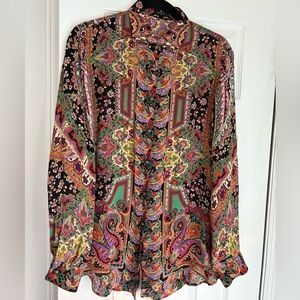 Etro silk paisly blouse with brass buttons detail